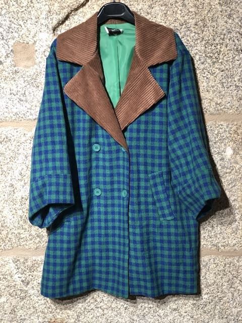 Abrigo cuadros vichy verde y azul - Imagen 2
