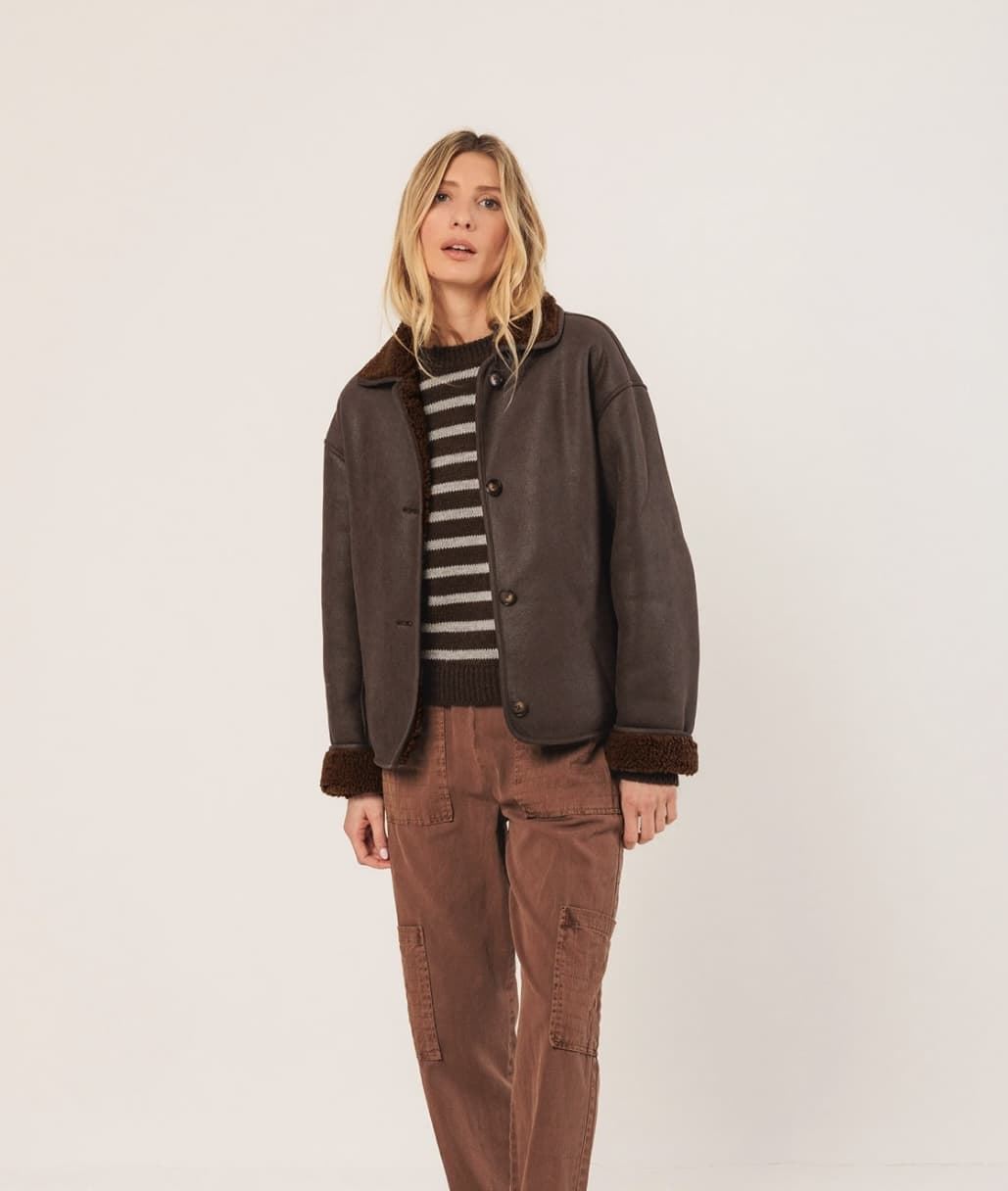 Abrigo Indi & Cold BOXY MT662 PELLIZA marrón chocolate. - Imagen 8