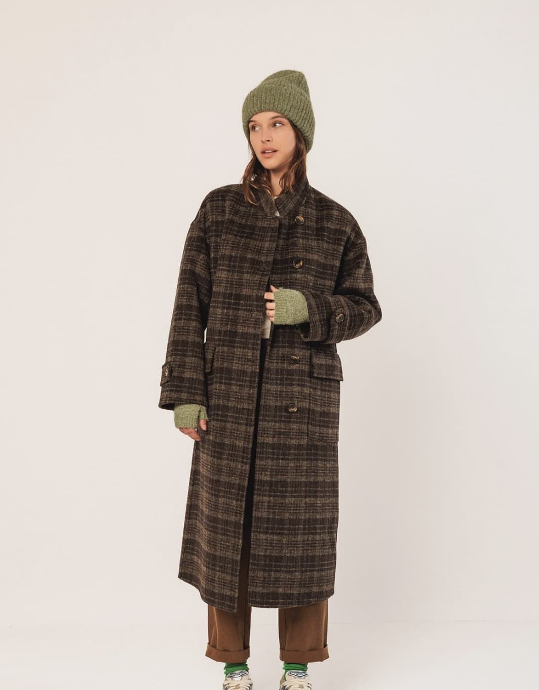 Abrigo Indi & Cold BY605 MAXI ABRIGO CUADROS verdes - Imagen 3