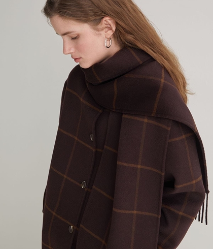 Abrigo Yerse 43607 CON BUFANDA HANDMADE MEZCLA LANA MARRÓN - Imagen 1