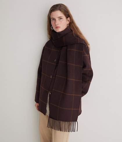 Abrigo Yerse 43607 CON BUFANDA HANDMADE MEZCLA LANA MARRÓN - Imagen 2