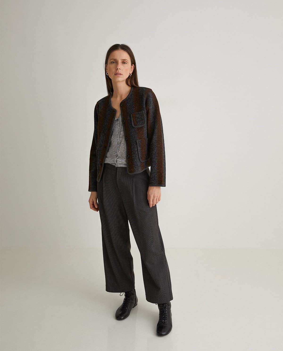 Abrigo Yerse 43620 CORTA MEZCLA LANA HERVIDA STRIPES oxido/gris - Imagen 1