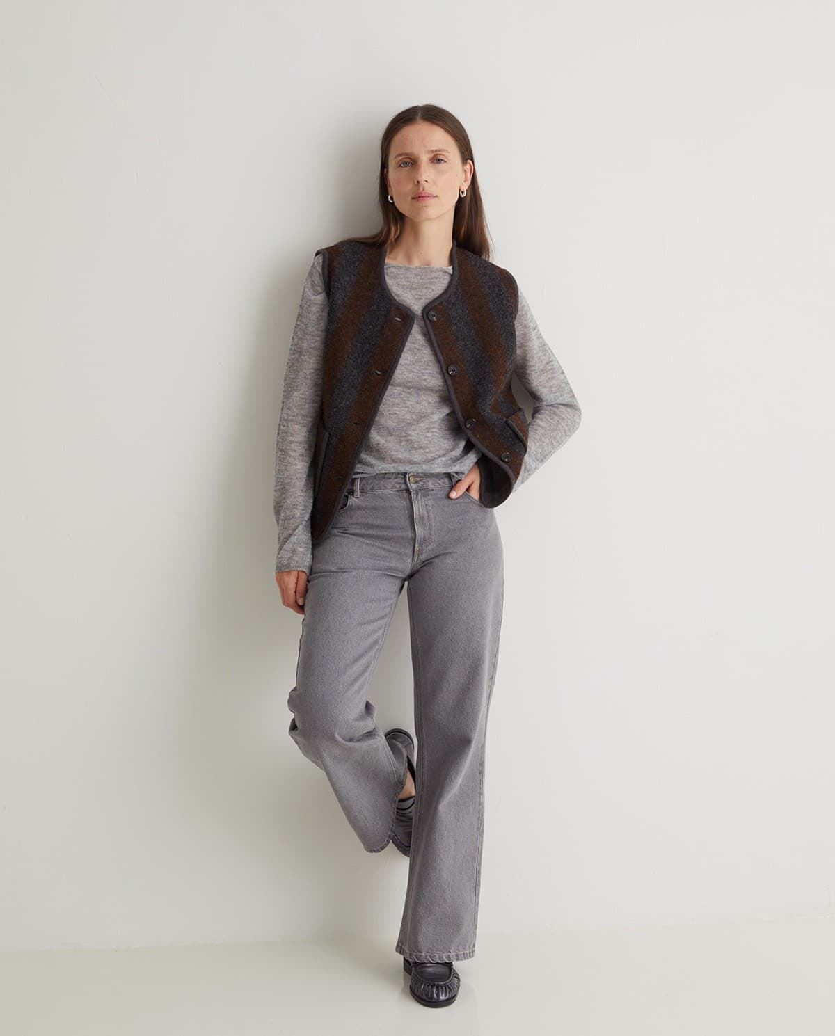 Abrigo Yerse 43861 bolsillos mezcla lana rayas oxido gris - Imagen 1