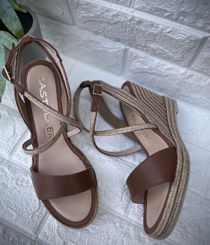 Alpargata Casteller 136 Caprina yute y cuero camel - Imagen 1