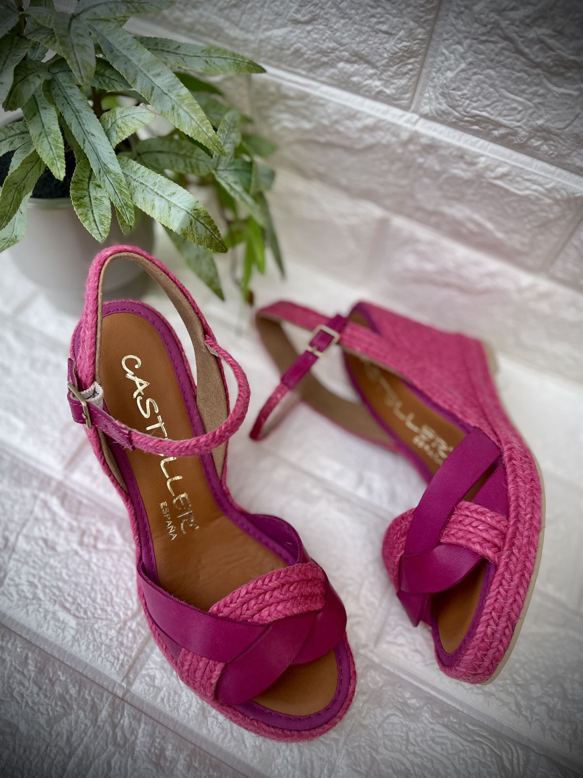 Alpargata Casteller 874 yute y piel fucsia - Imagen 1