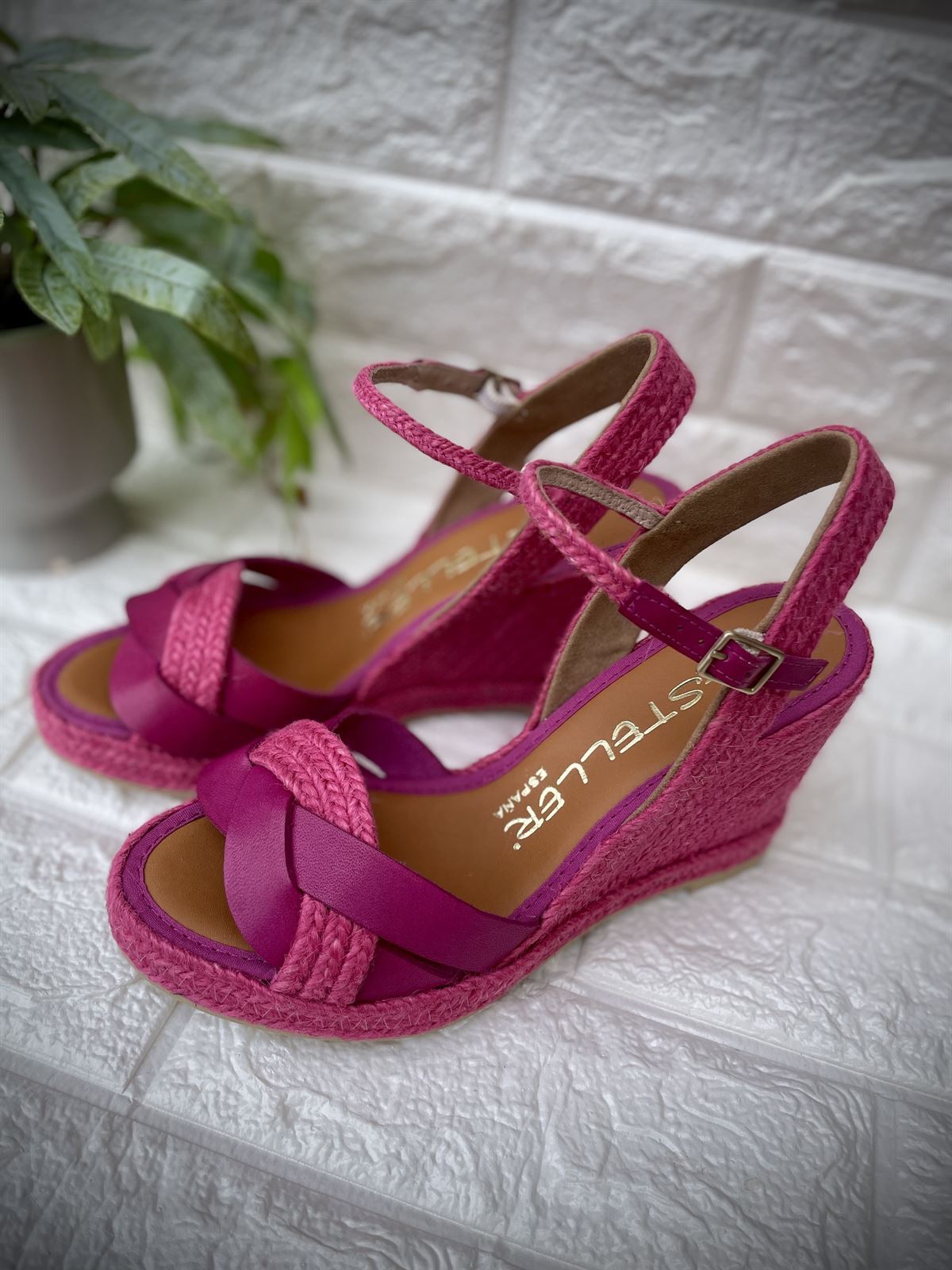 Alpargata Casteller 874 yute y piel fucsia - Imagen 2