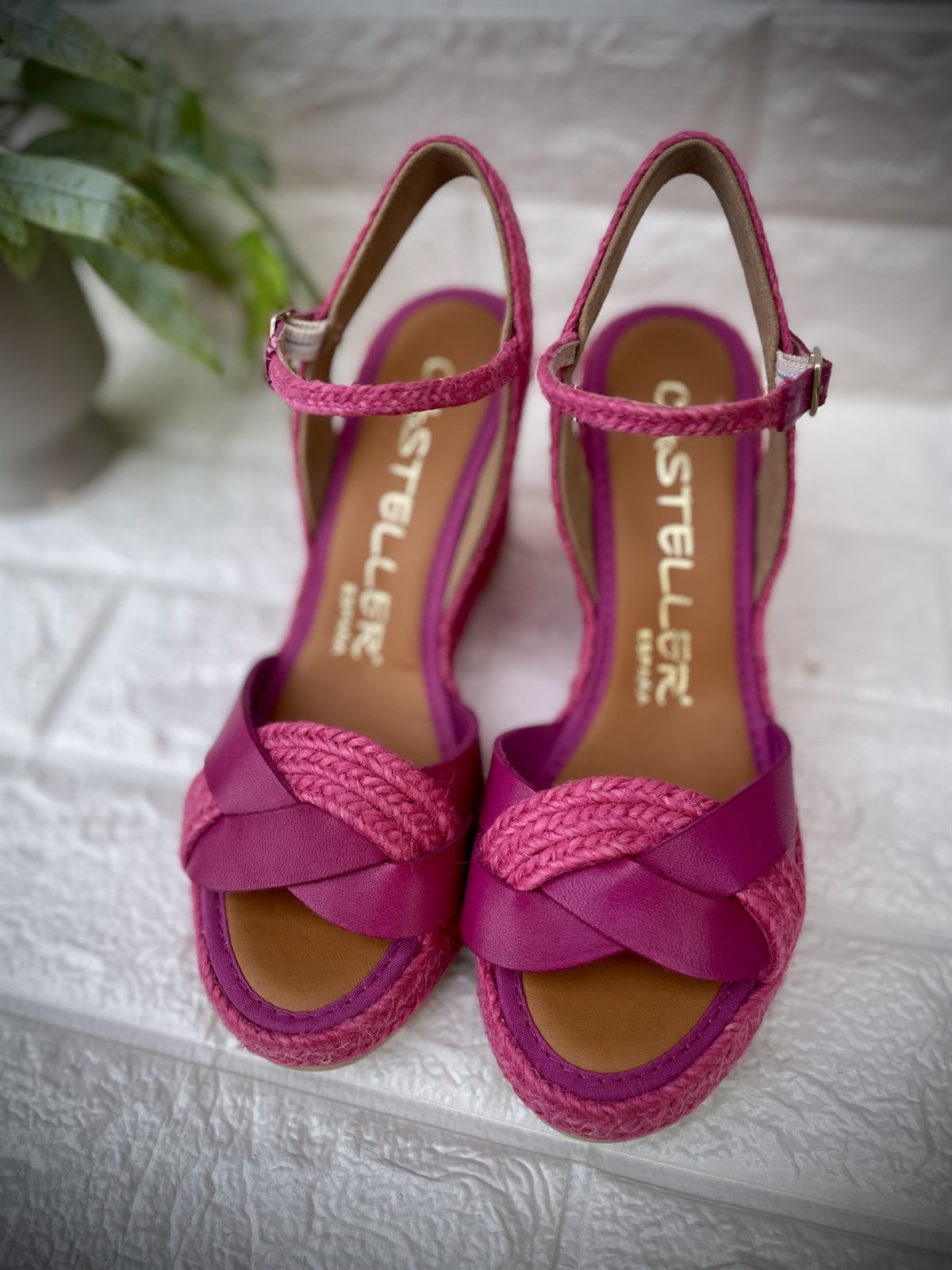 Alpargata Casteller 874 yute y piel fucsia - Imagen 3