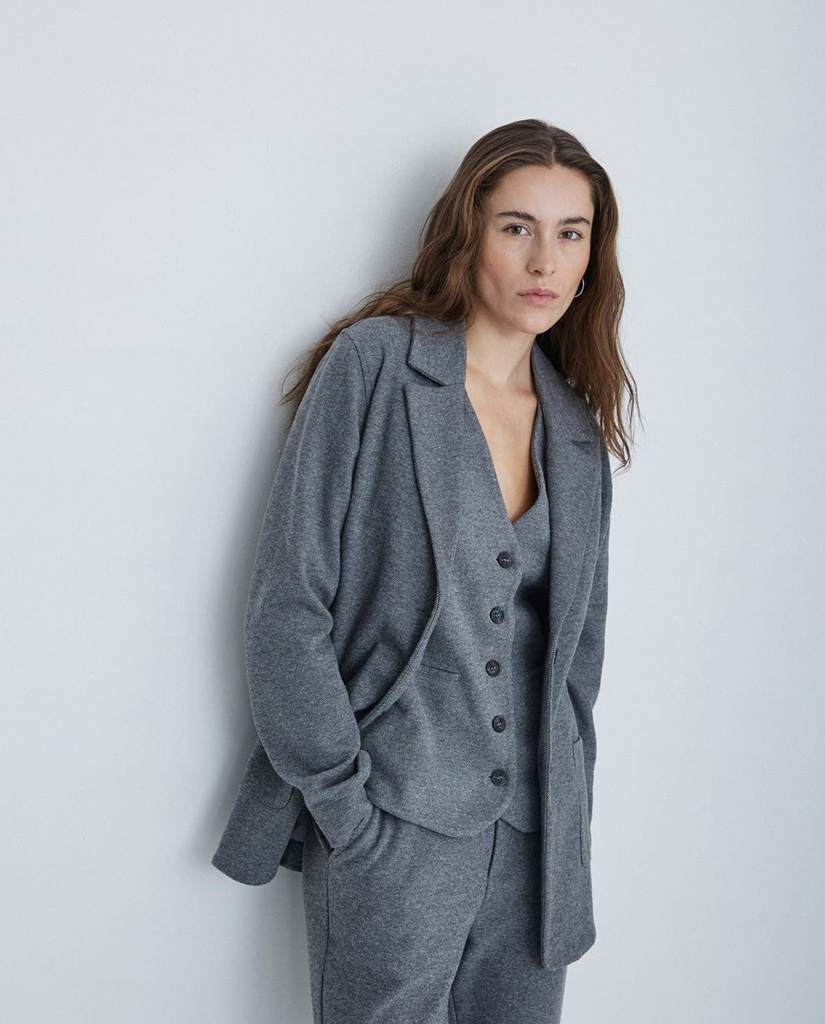 Americana Yerse punto algodón gris - Imagen 1