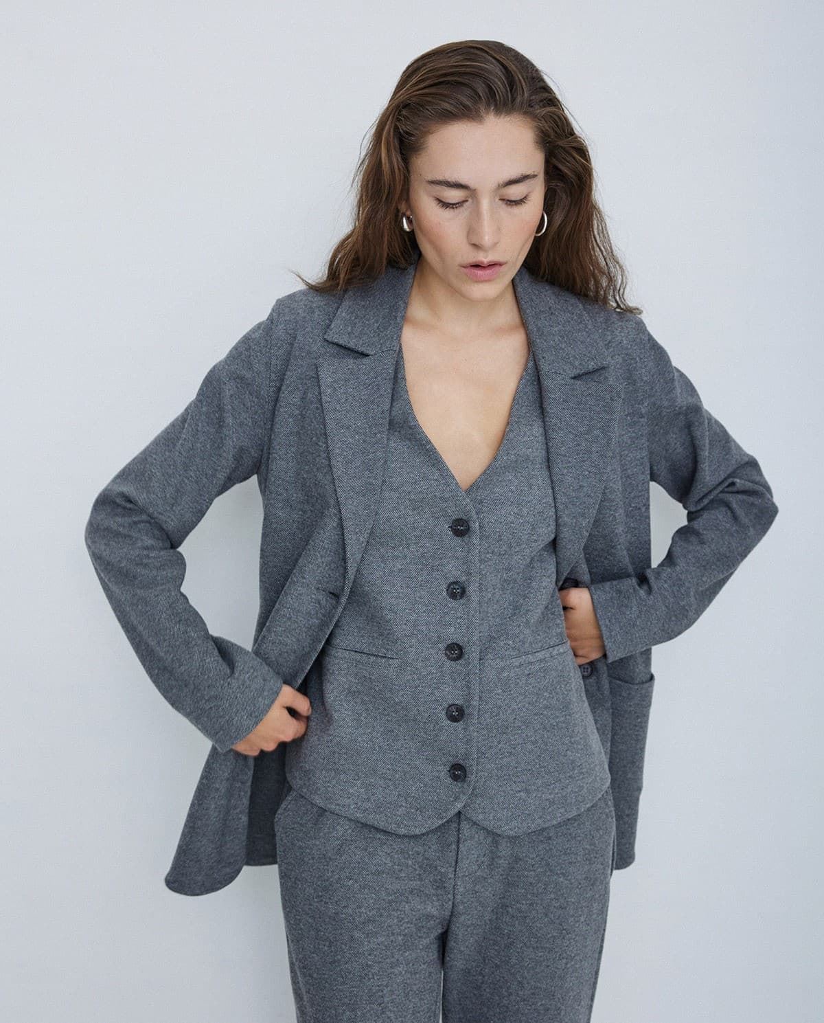 Americana Yerse punto algodón gris - Imagen 3