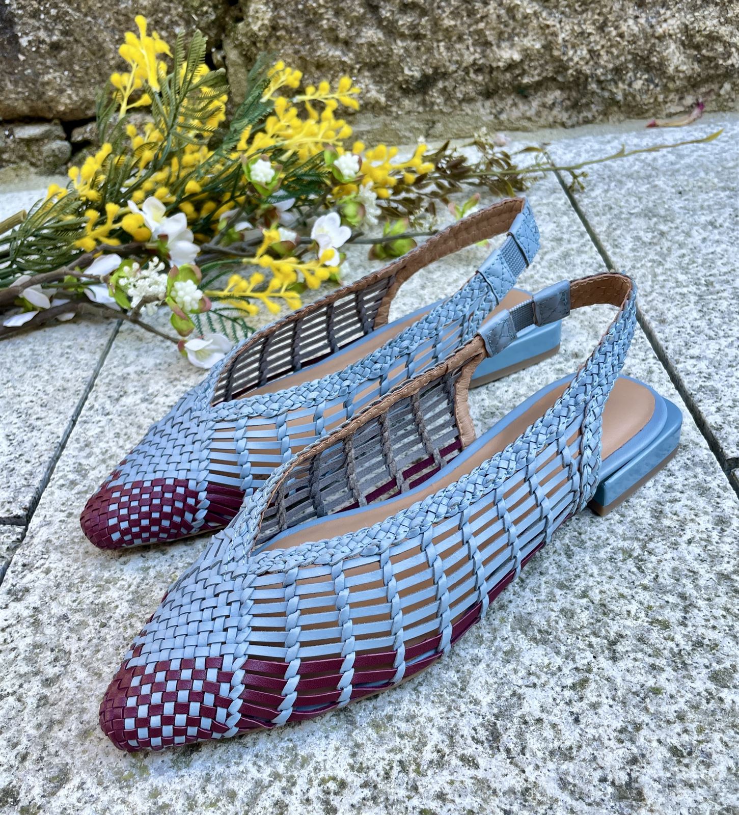 BAILARINA Piel trenzada destalonada 79221 MAGAINI azul burdeos - Imagen 3