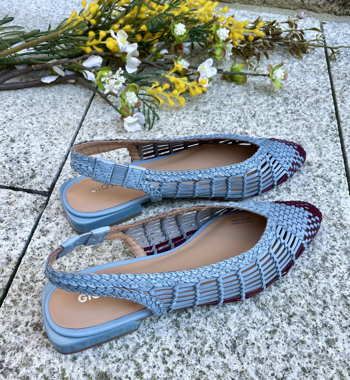 BAILARINA Piel trenzada destalonada 79221 MAGAINI azul burdeos - Imagen 5