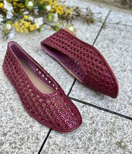 Bailarina Piel trenzada EMBEYA 78242 METALIZADO Burgundy granate (Gioseppo) - Imagen 1