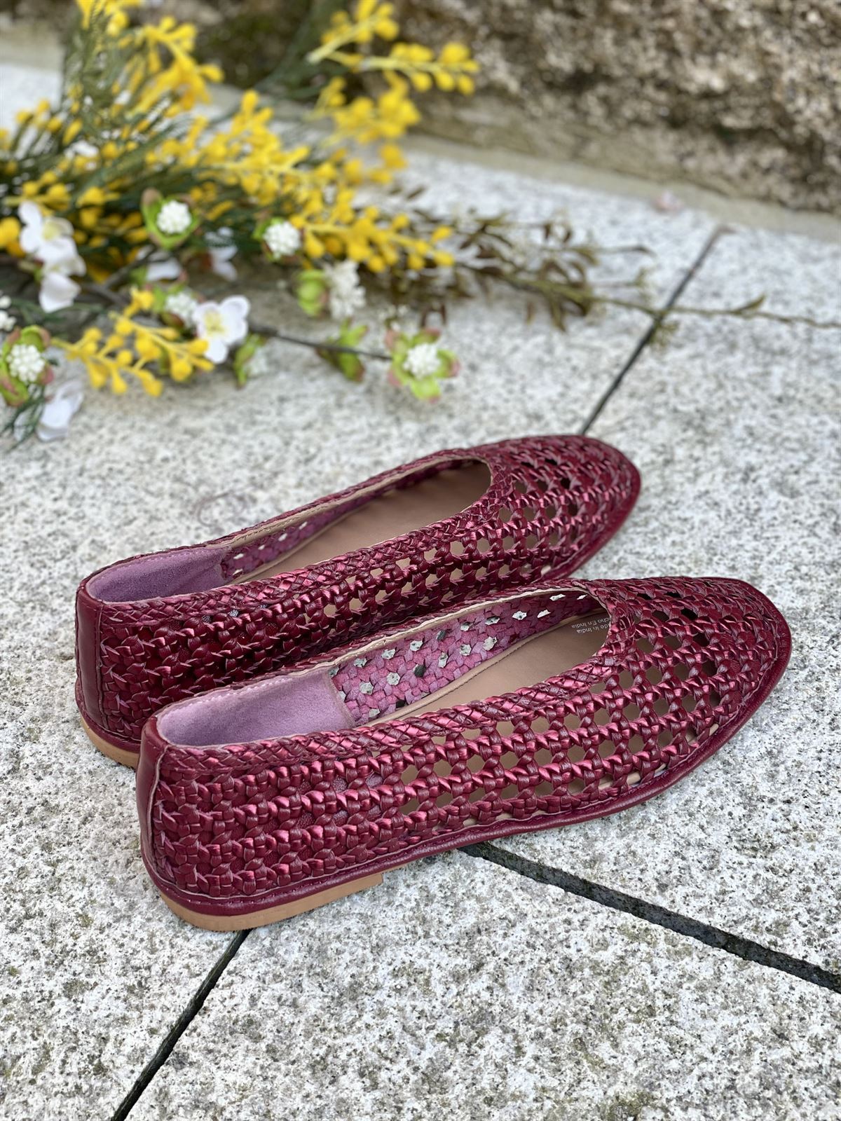 Bailarina Piel trenzada EMBEYA 78242 METALIZADO Burgundy granate (Gioseppo) - Imagen 2