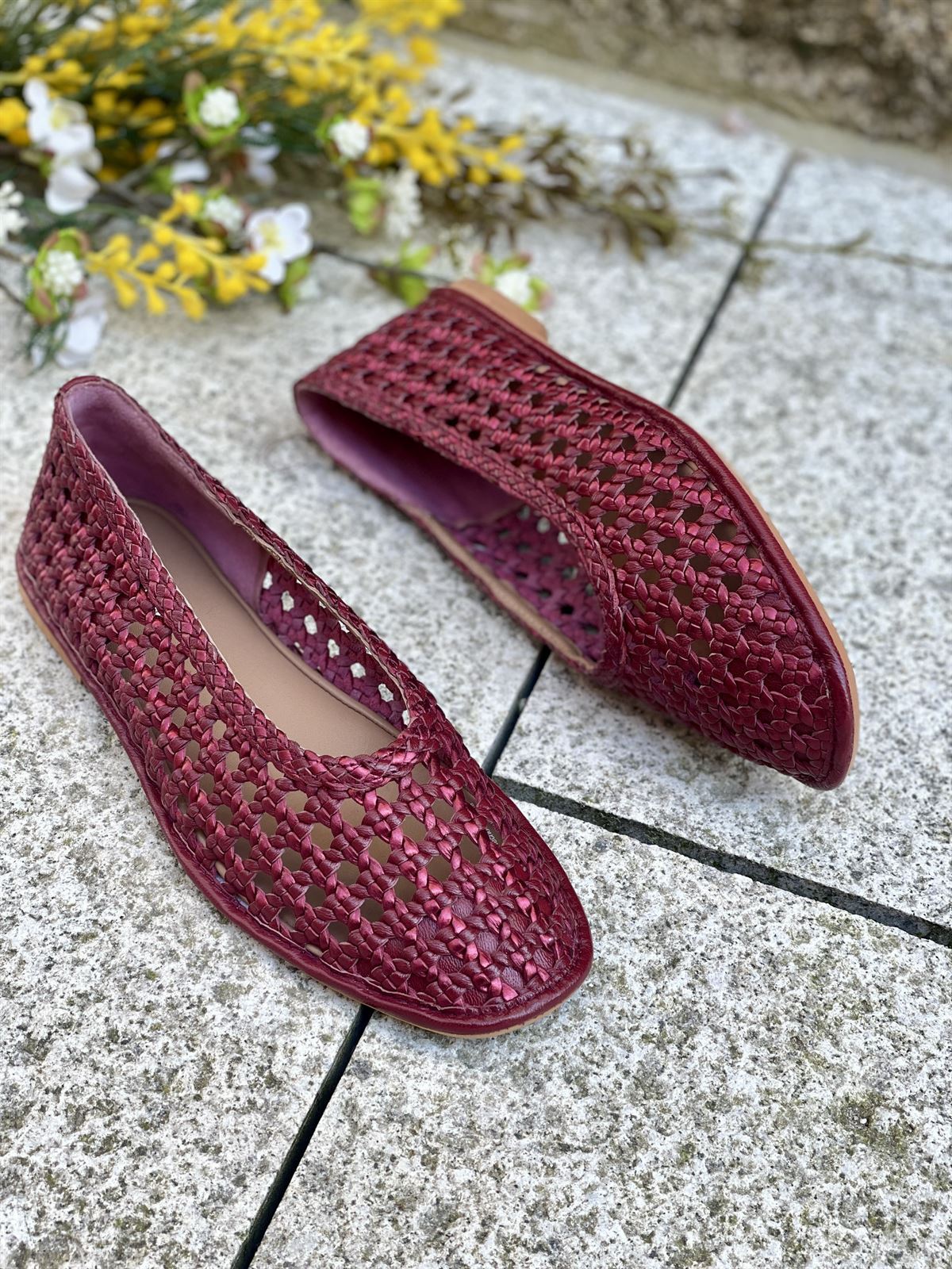 BAILARINA Piel trenzada  EMBEYA 78242 METALIZADO Burgundy granate - Imagen 2