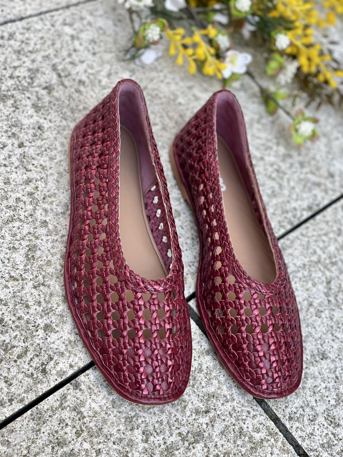 BAILARINA Piel trenzada  EMBEYA 78242 METALIZADO Burgundy granate - Imagen 3