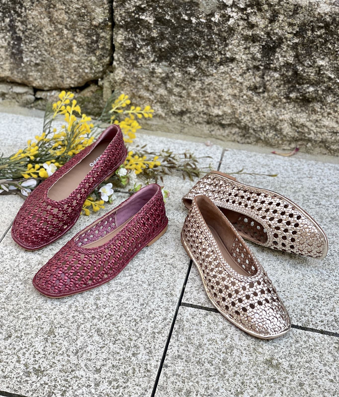 BAILARINA Piel trenzada  EMBEYA 78242 METALIZADO Burgundy granate - Imagen 4