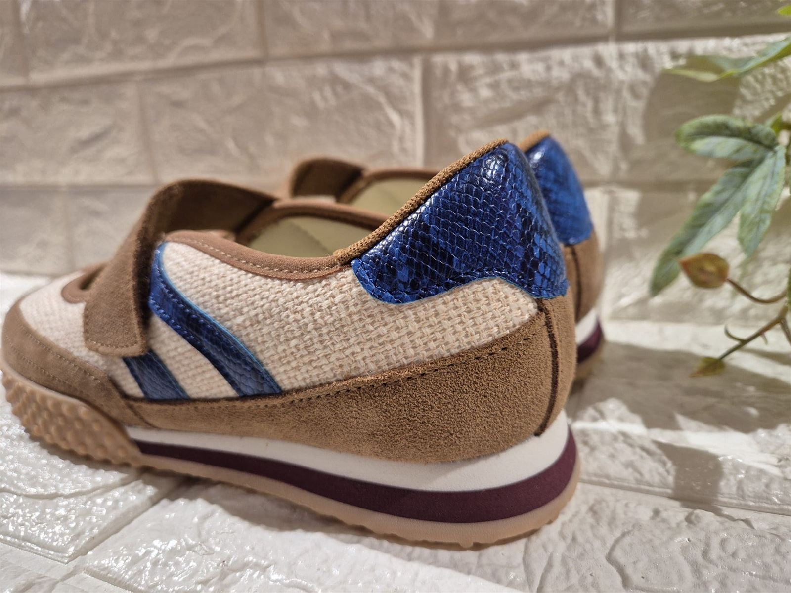 BAILARINAS DEPORTIVAS  Gioseppo  NIONBE PIEL Y LINO beige azul - Imagen 1