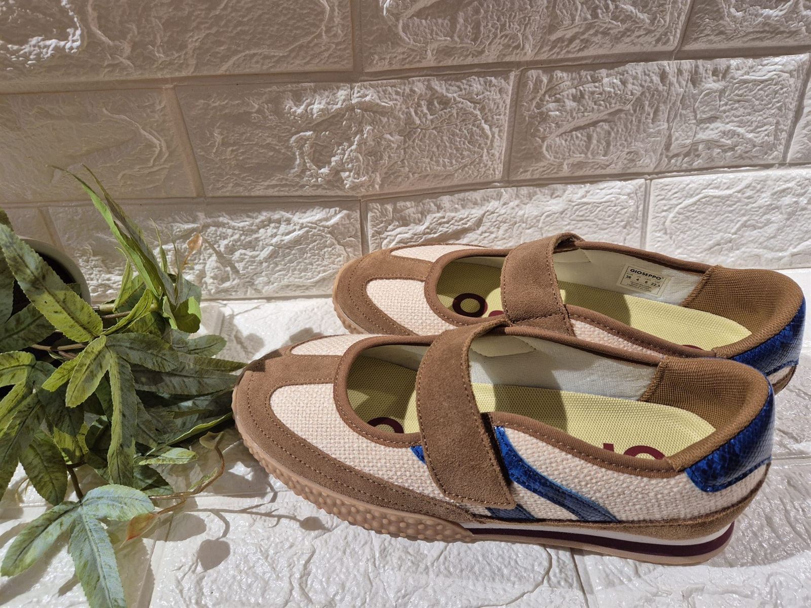 BAILARINAS DEPORTIVAS  Gioseppo  NIONBE PIEL Y LINO beige azul - Imagen 2