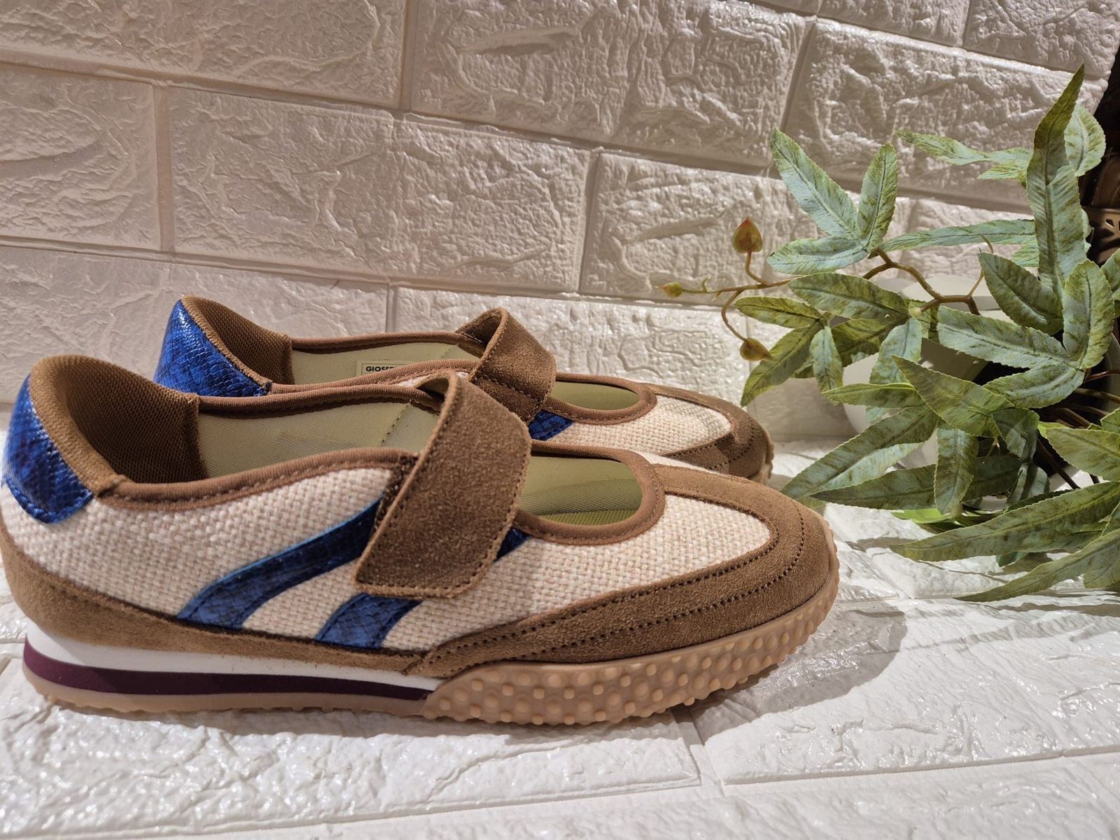 BAILARINAS DEPORTIVAS  Gioseppo  NIONBE PIEL Y LINO beige azul - Imagen 3