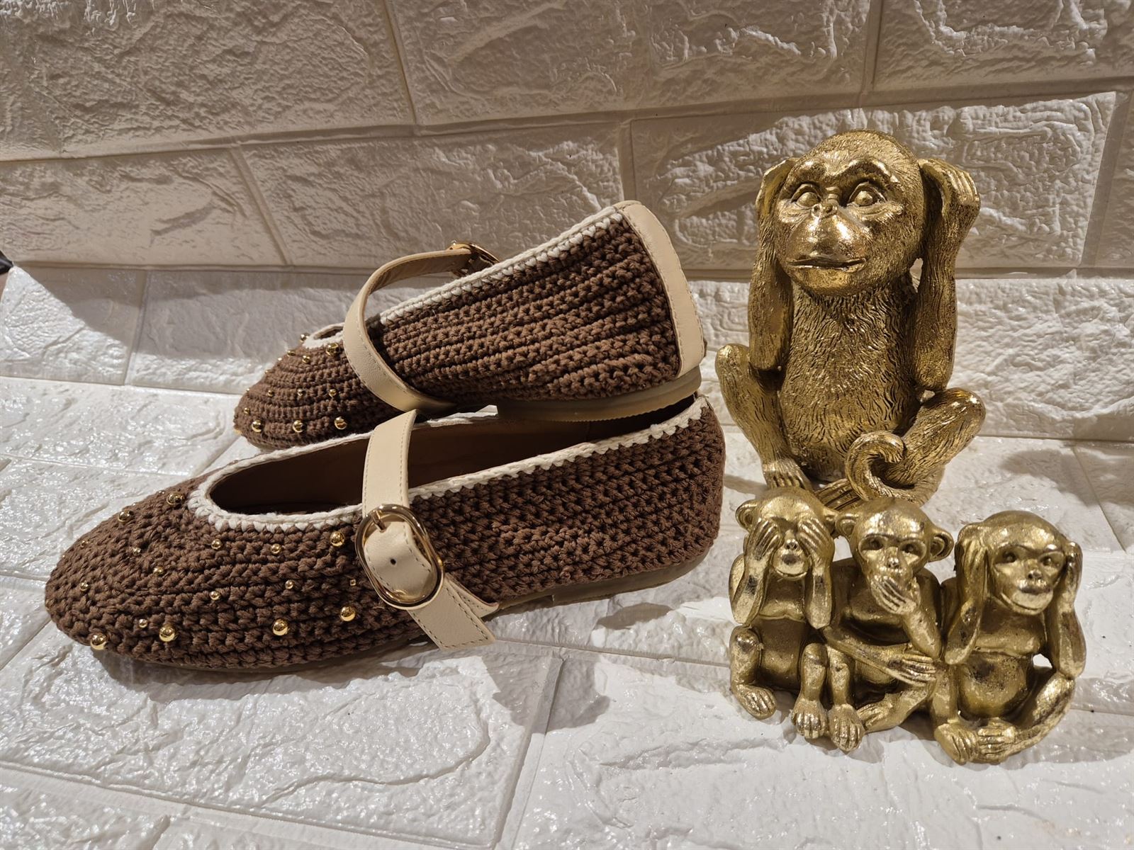 BAILARINAS GIOSEPPO  78190 MANYONI PIEL, CROCHET Y CUENTAS  MARRÓN - Imagen 1