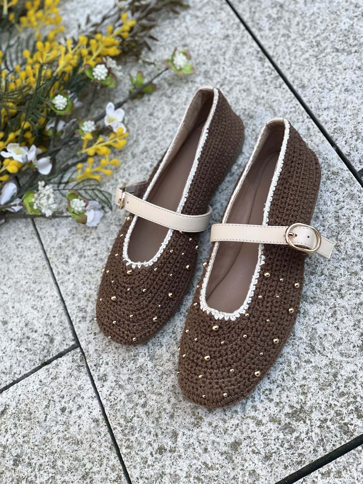 BAILARINAS GIOSEPPO  78190 MANYONI PIEL, CROCHET Y CUENTAS  MARRÓN - Imagen 4