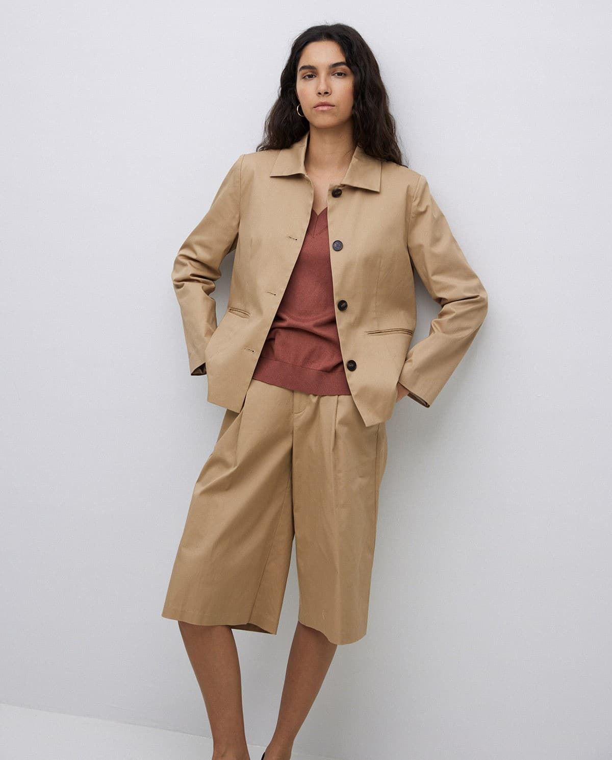 BERMUDAS  Yerse TEJIDO GABARDINA CAMEL - Imagen 1