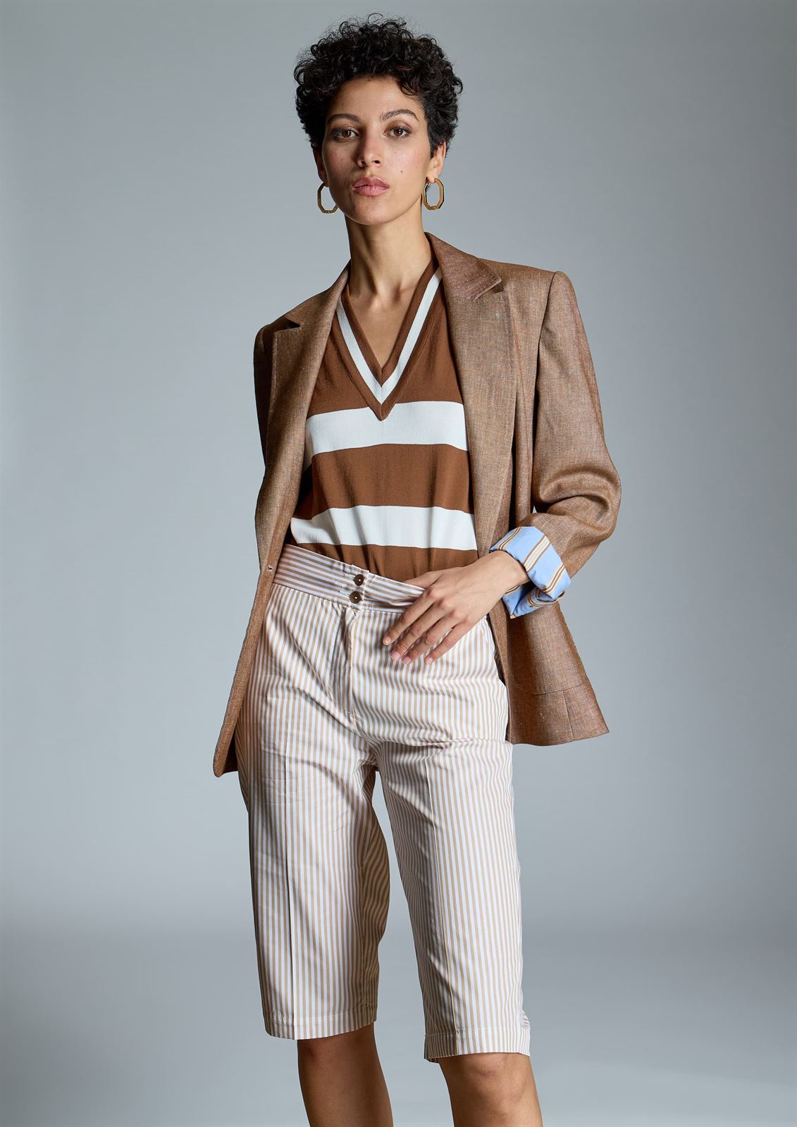 Blazer Alba Conde 1105-310-37 lino entallada marrón - Imagen 1