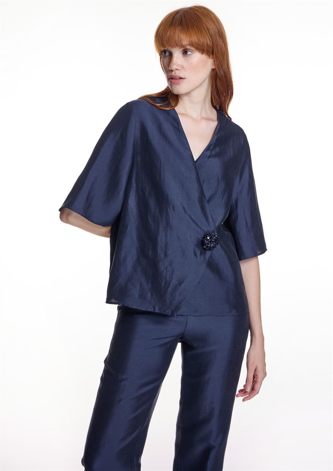 Blusa Alba conde 1308 azul marina satinada - Imagen 2