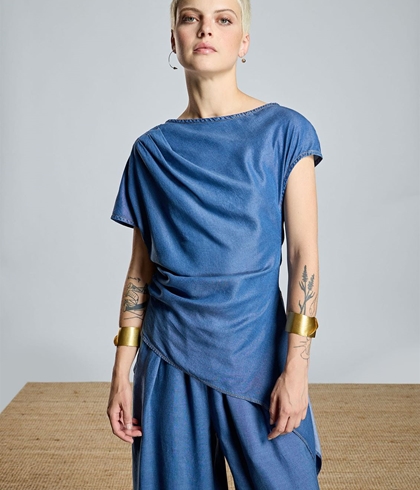 Blusa Alba Conde 2318-406-36 ASIMÉTRICA  TENCEL vaquero azul - Imagen 2