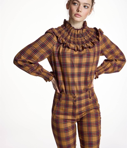 BLUSA ALBA CONDE 5318 DE CUADROS CUELLO FRUNCIDO - Imagen 1