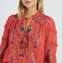 Blusa Derhy  ALICANTE flores impresas rojo coral - Imagen 1