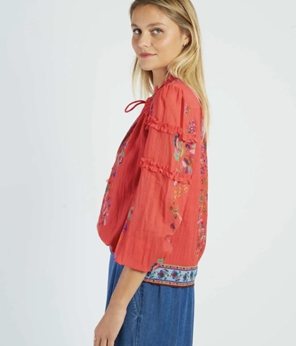 Blusa Derhy  ALICANTE flores impresas rojo coral - Imagen 2