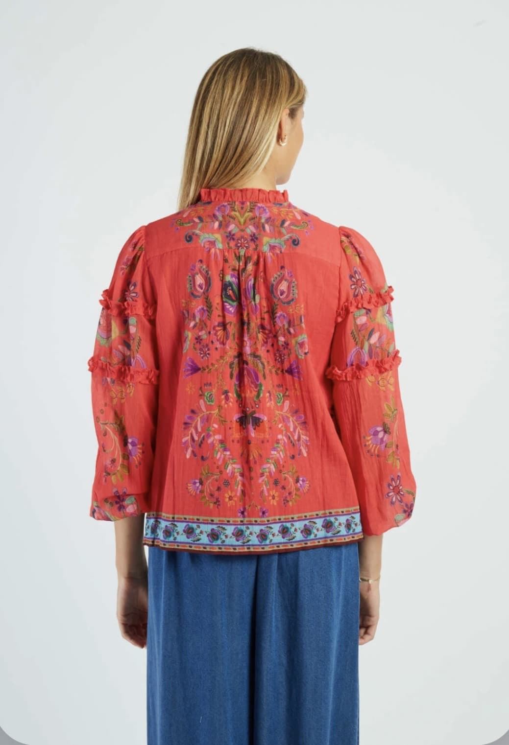 Blusa Derhy  ALICANTE flores impresas rojo coral - Imagen 3