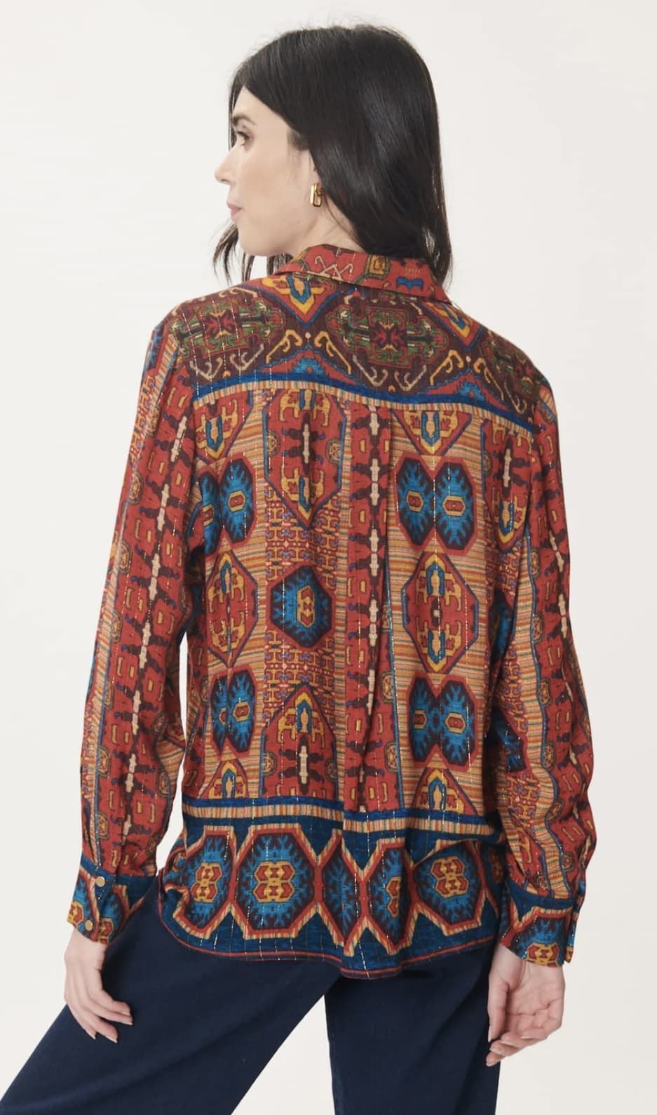 Blusa Derhy Benjamine estampado étnico teja. - Imagen 4