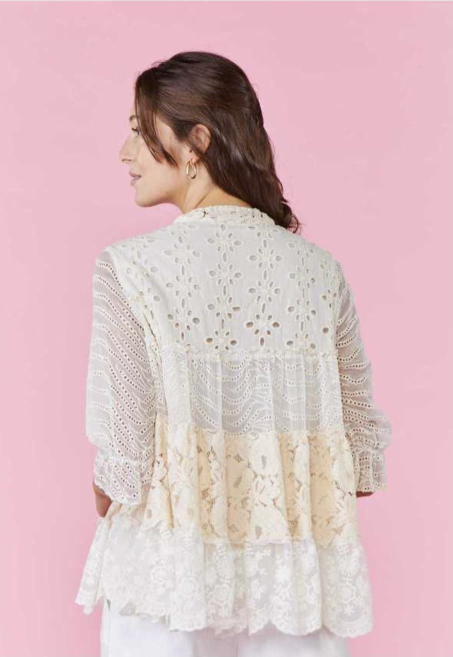 blusa Derhy blanca encaje y abalorios - Imagen 4