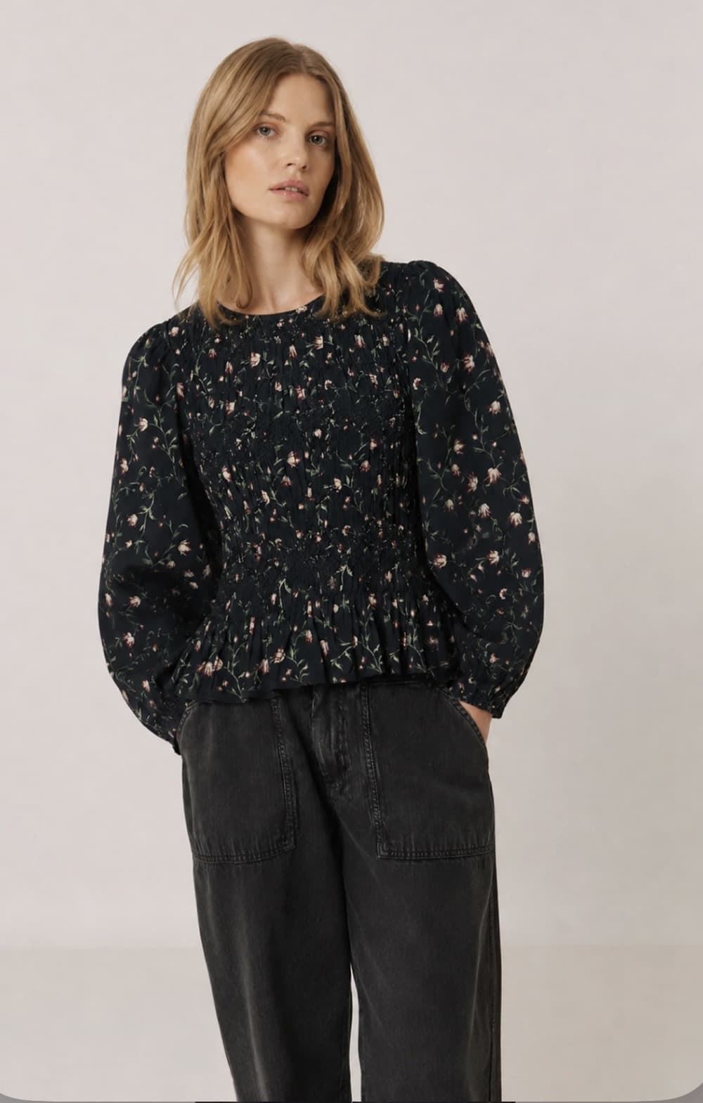 BLUSA IndI & Cold AD102 SMOCK ESTAMPADO FLORAL Navy salvia - Imagen 1