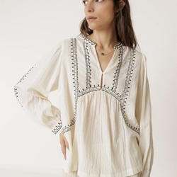 Blusa Indi & Cold AD186 bordado étnico cruda manga larga - Imagen 1