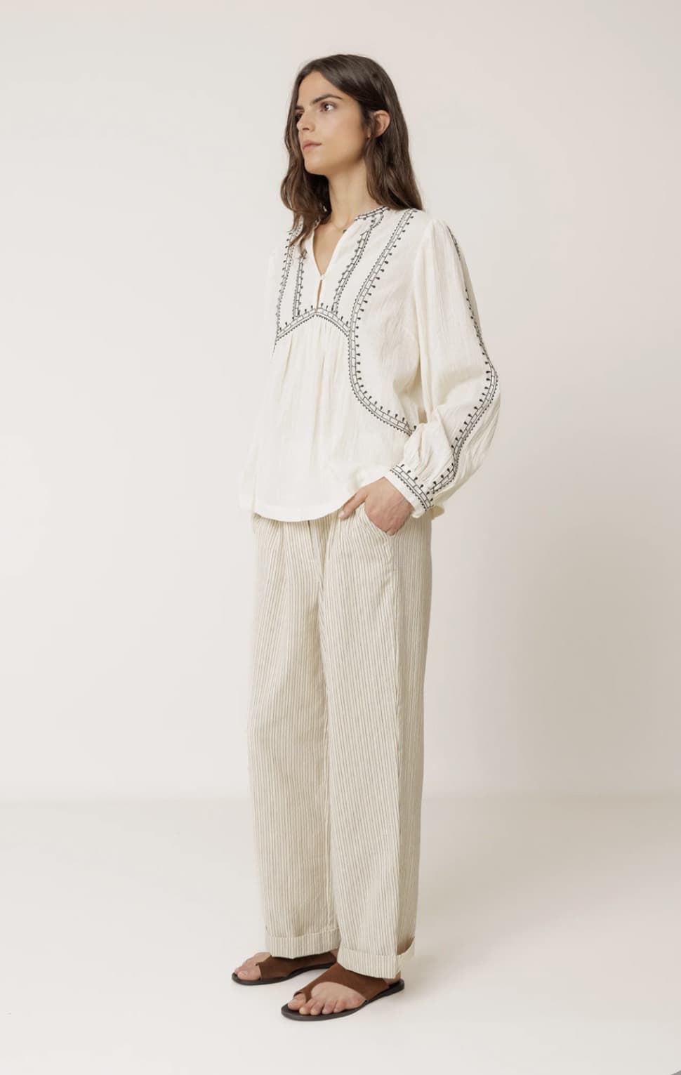 Blusa Indi & Cold AD186 bordado étnico cruda manga larga - Imagen 3