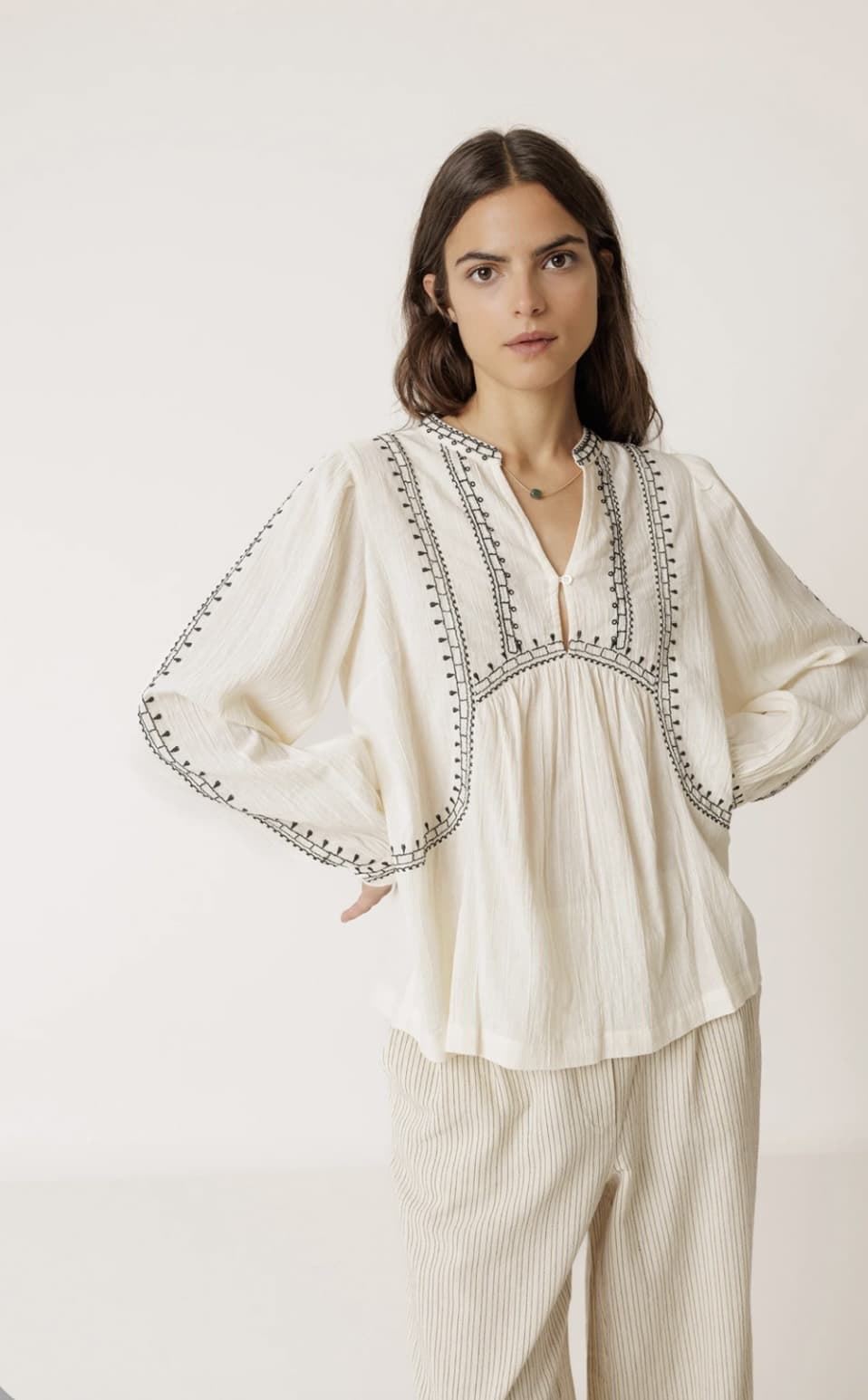 Blusa Indi & Cold AD186 bordado étnico cruda manga larga - Imagen 4