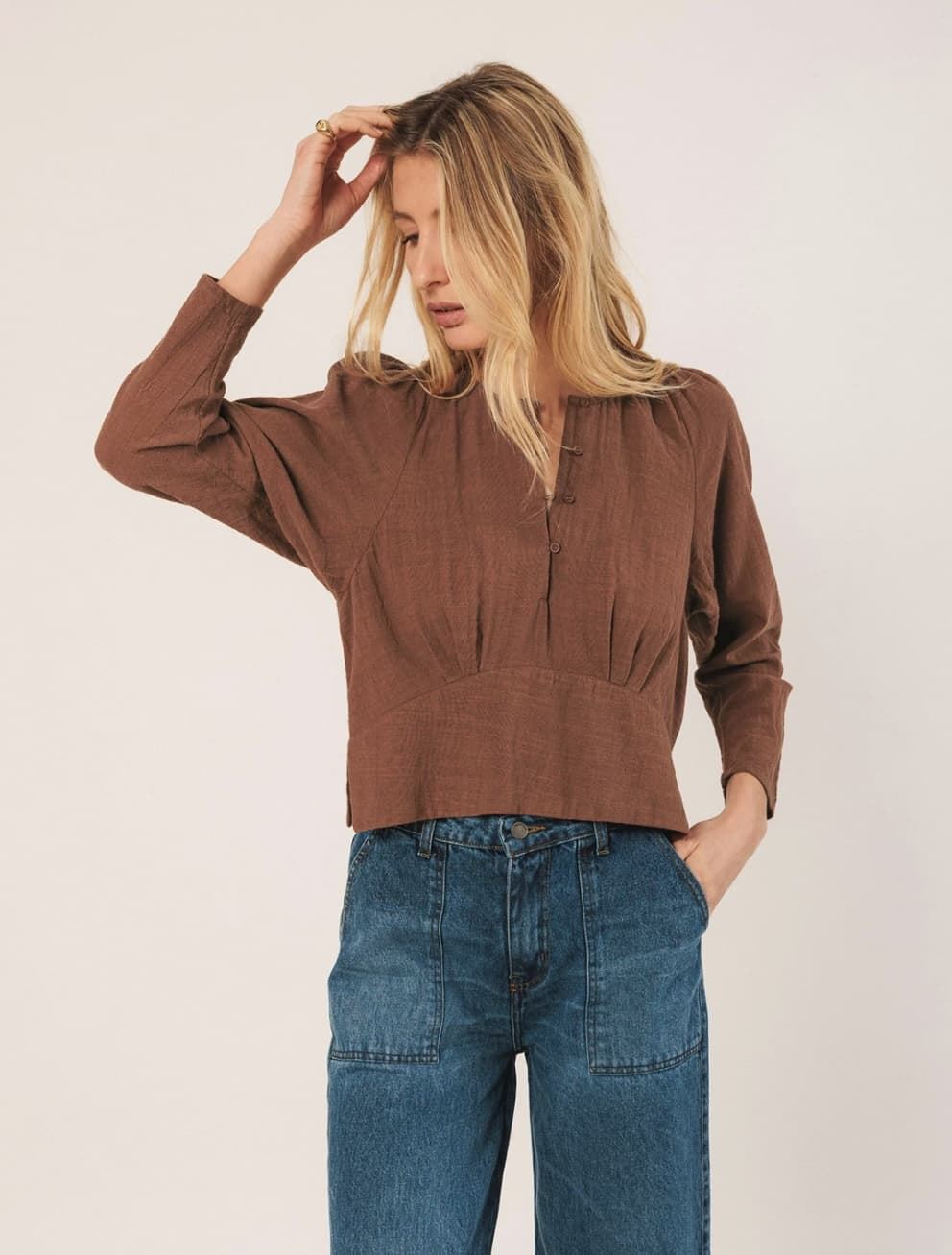 Blusa Indi & Cold ALGODÓN CREPADO REF. KI342 color tabaco - Imagen 1