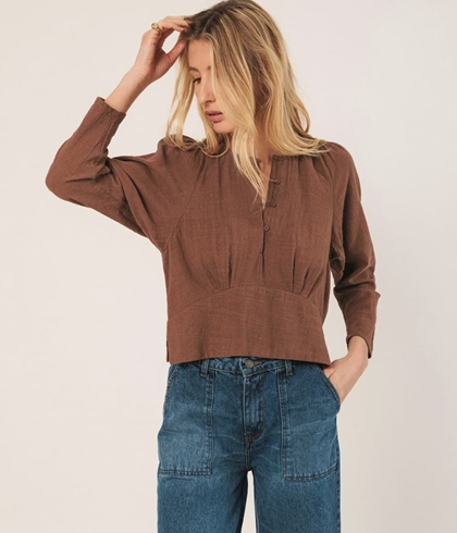 Blusa Indi & Cold ALGODÓN CREPADO REF. KI342 color tabaco - Imagen 1