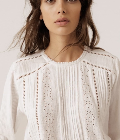 BLUSA Indi & Cold BK161 romántica doble gasa Blanca - Imagen 1