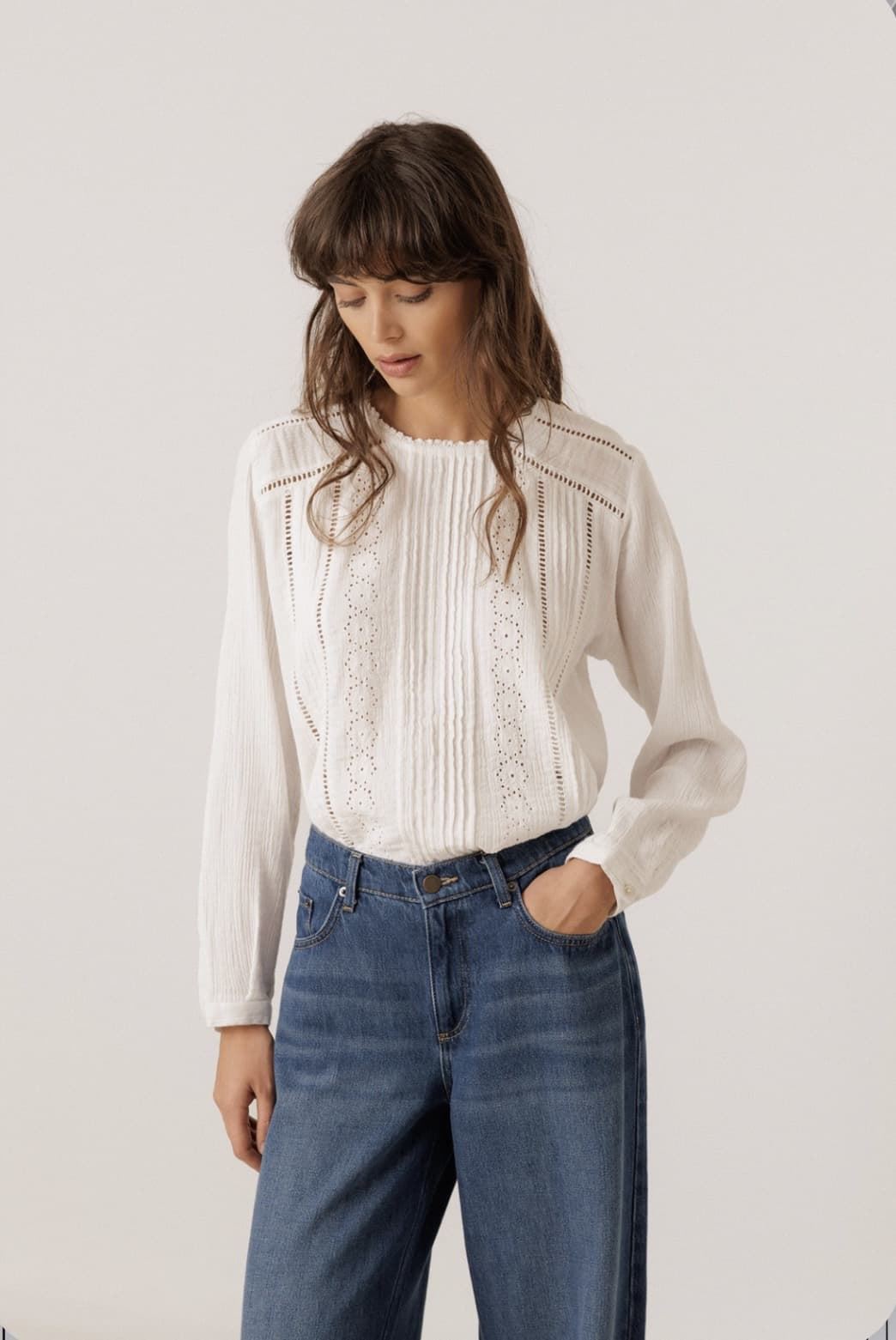 BLUSA Indi & Cold BK161 romántica doble gasa Blanca - Imagen 4