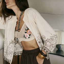 Blusa Indi & Cold BK171 cruda bordados chocolate - Imagen 1