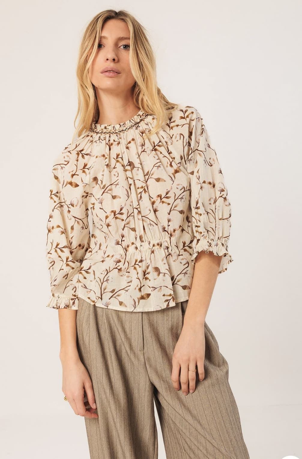 Blusa Indi & Cold engomada algodón BK160 105 marrón - Imagen 1