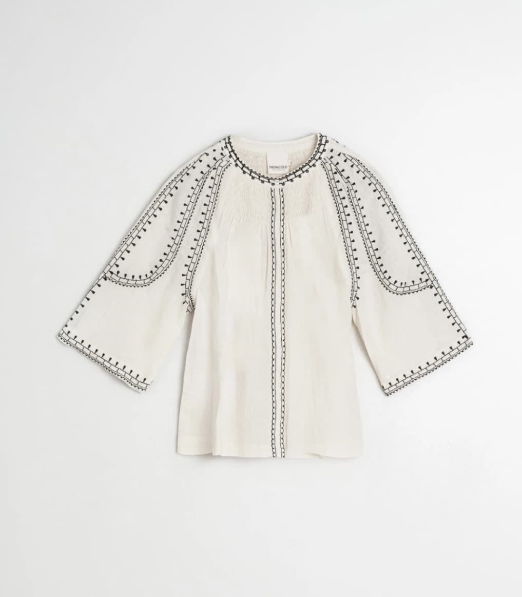 Blusa Indi & Cold manga campana bordada cruda - Imagen 5