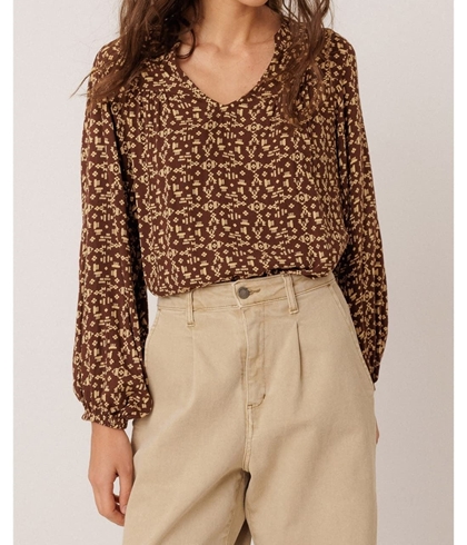 BLUSA IndI & Cold MI140 estampado floral chocolate - Imagen 2