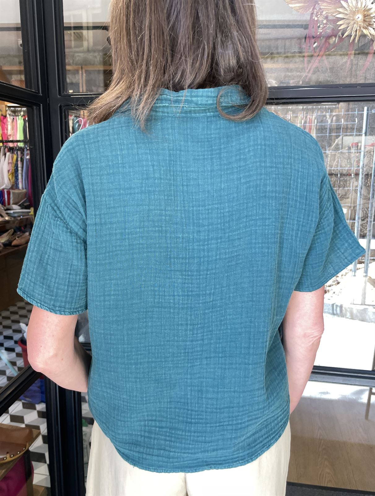 Blusa Nice Things bordada doble tela verde - Imagen 4