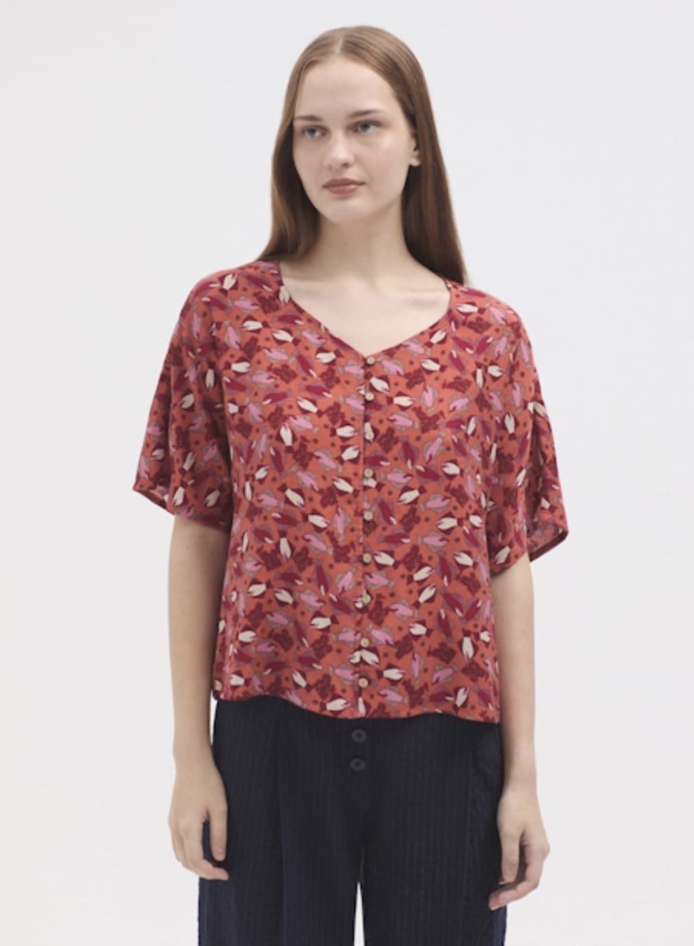 Blusa Nice Things Hawaian Fish naranjas y rojos. - Imagen 1