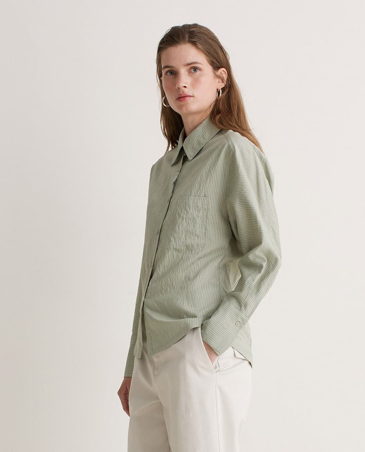 Blusa Yerse 43842 manga larga rayas verde - Imagen 1